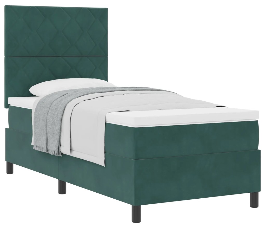 Cama Box com Colchão vidaXL Verde Escuro Solteiro Veludo