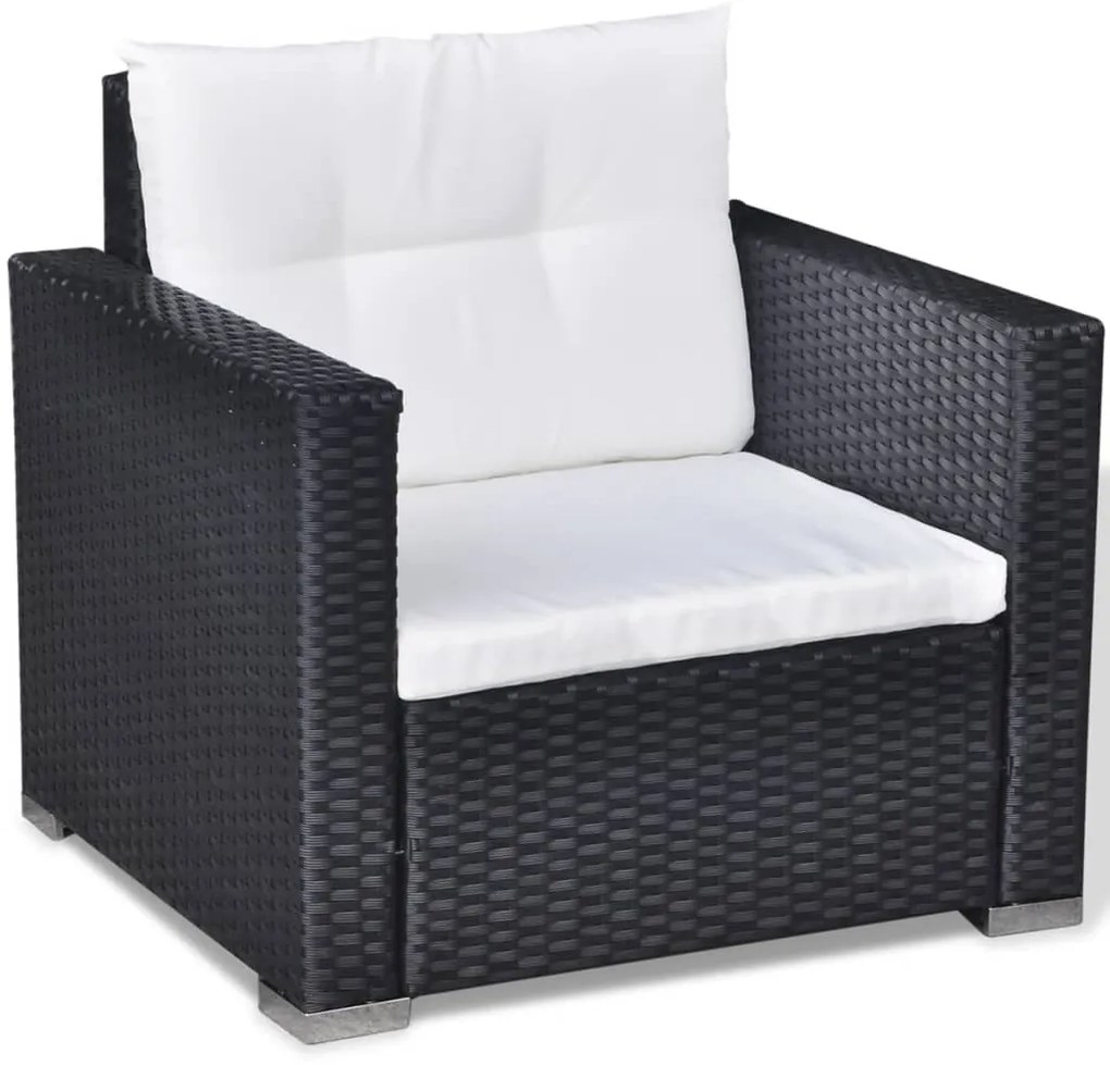 6 pcs conjunto lounge de jardim c/ almofadões vime PE preto
