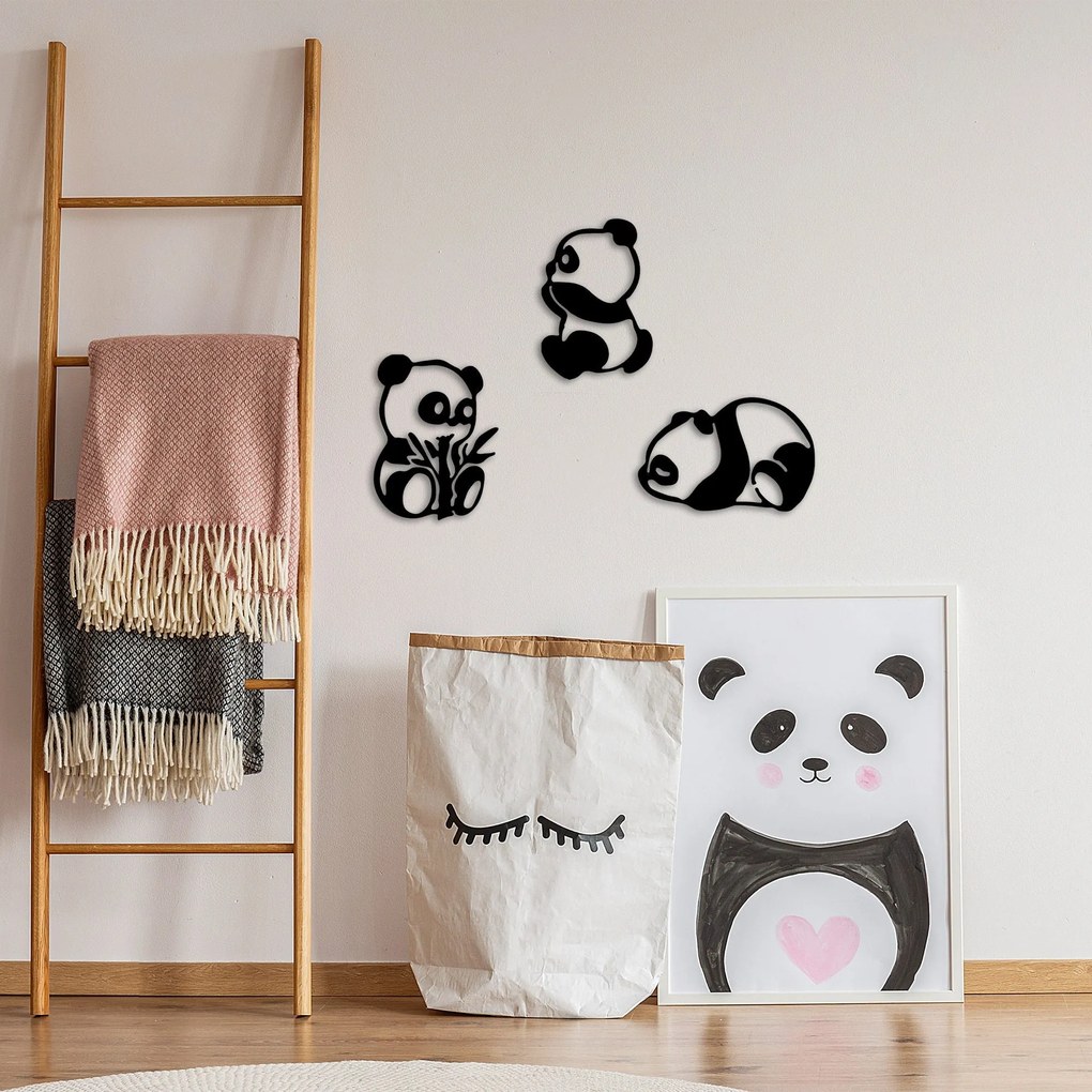 Acessório Decorativo de Parede Pandas – Preto – 18 x 26 cm, 20 x 27 cm
