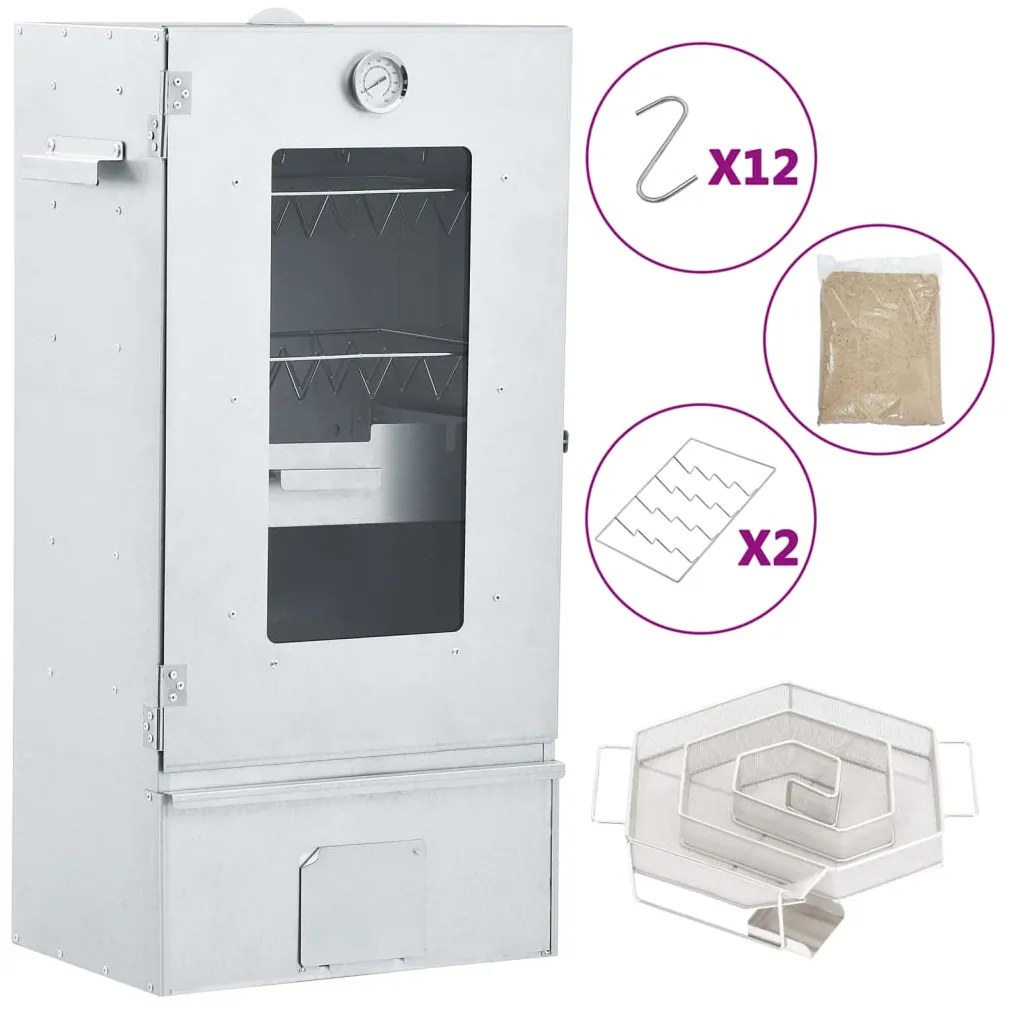vidaXL Defumador p/ churrasqueira c/ gerador fumo frio aço galvanizado