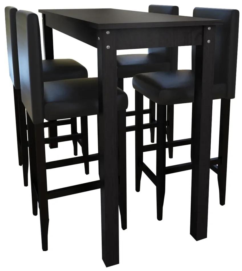 160725 vidaXL Mesa de bar com 4 cadeiras de bar preto