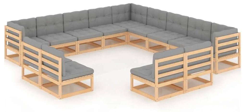 vidaXL 13 pcs conjunto lounge de jardim c/ almofadões pinho maciço