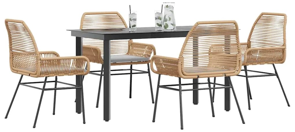 vidaXL Conjunto jantar jardim 5 peças almofadas vidro vime PE castanho