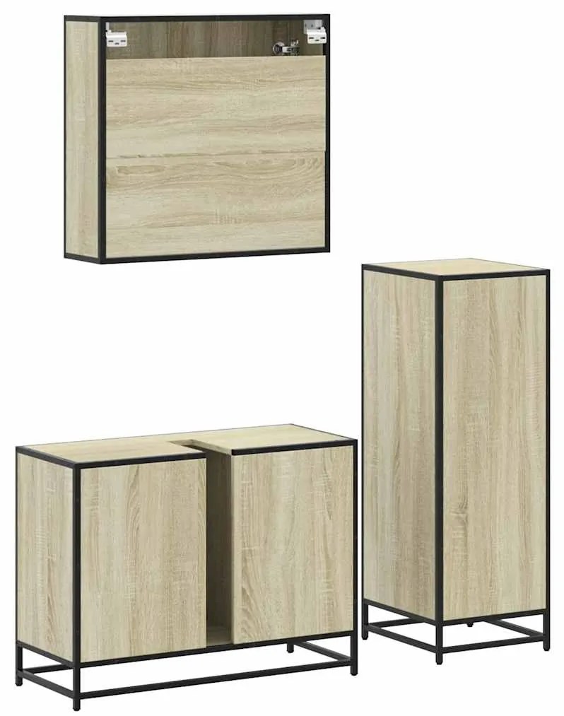 3 pcs conj. móveis casa banho derivados madeira carvalho sonoma