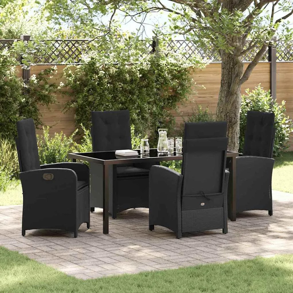 vidaXL Conjunto de Jantar para Jardim 5 pcs Preto vime PE
