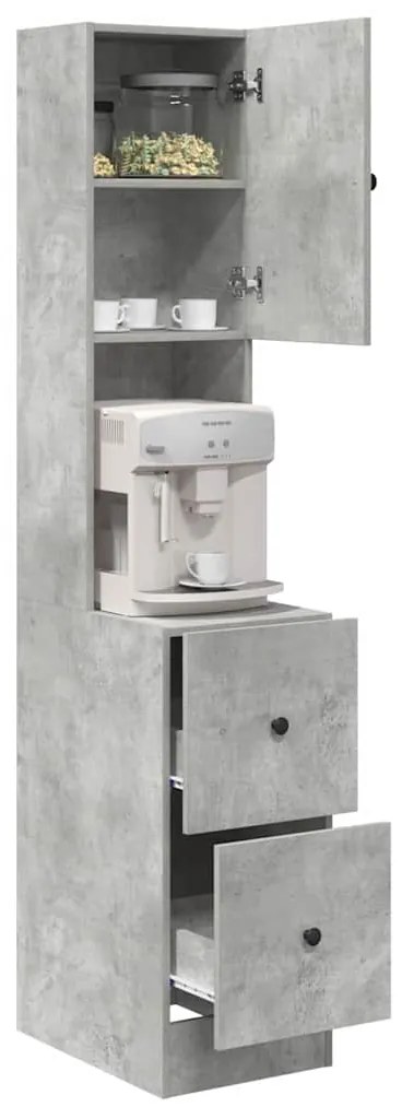 Armário de Cozinha Cinza Concreto 35x50x180 cm Madeira Ingenheirada
