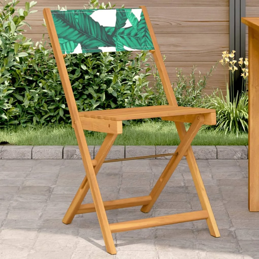 Cadeiras de bistrô 2 pcs acácia maciça/tecido padrão de folhas