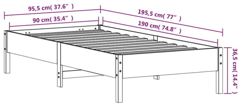 Cama sem colchão 90x190 cm madeira de pinho maciça castanho-mel