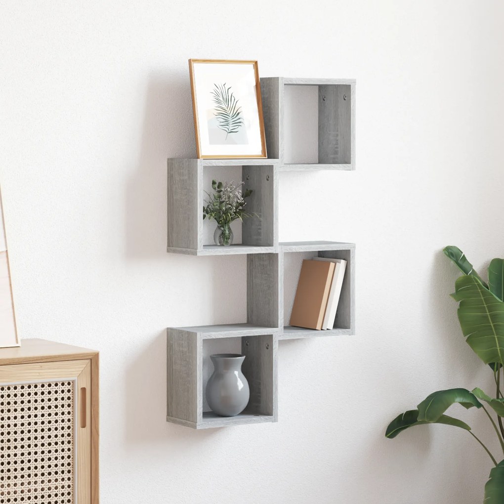 vidaXL Prateleiras Flutuantes Cinza Sonoma MDF Médio Montagem na parede