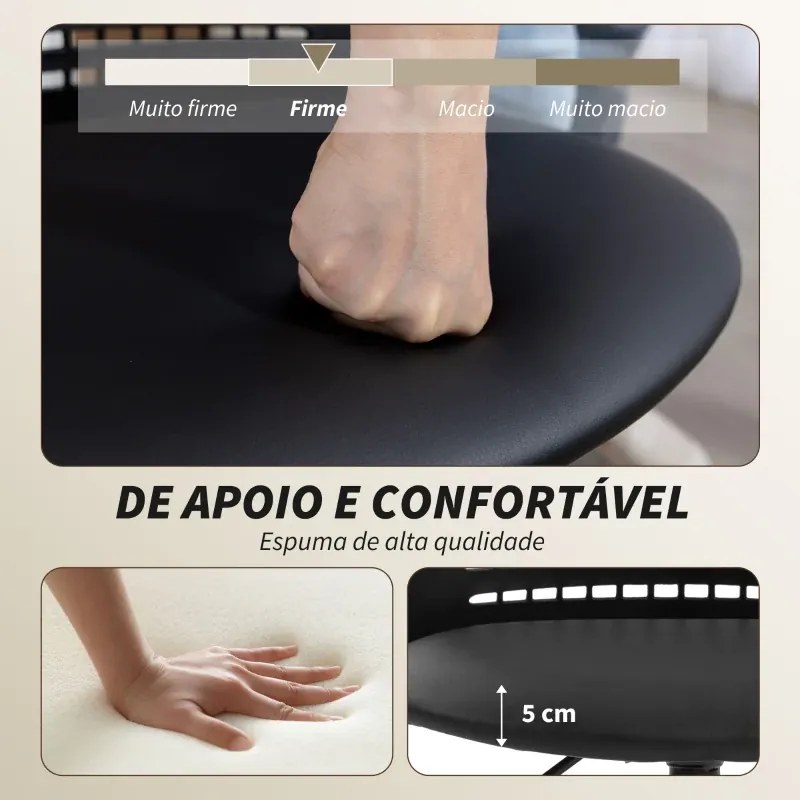 Cadeira de Escritório sem Braços Cadeira de Secretária Giratória em Malha com Encosto Vazado Ajustável 43x42x74-86 cm Preta