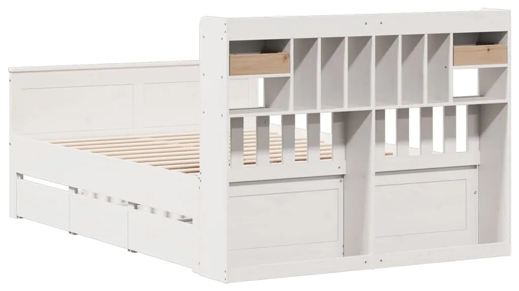 Cama com estante sem colchão 160x200 cm pinho maciço branco