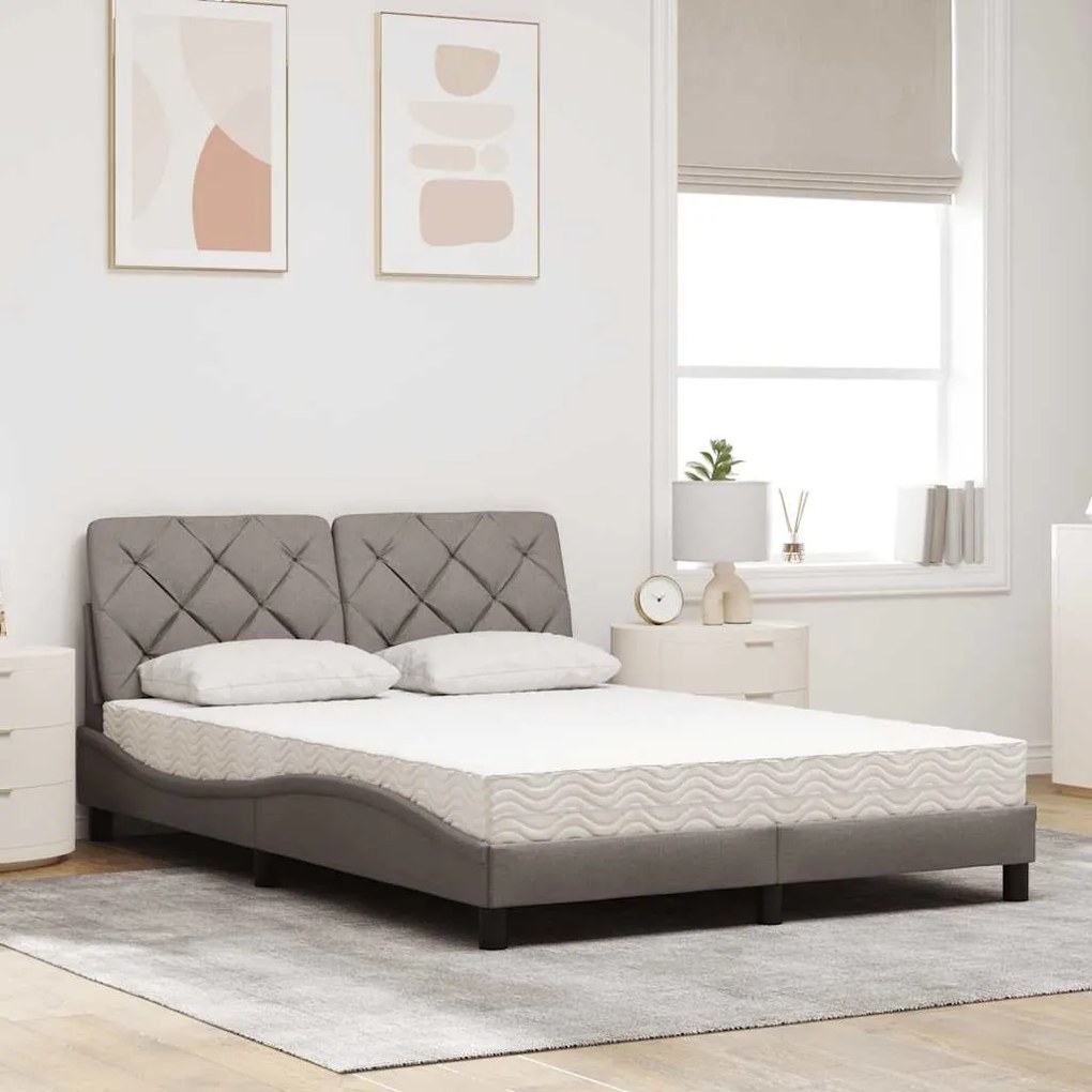 Cama com colchão 140x200 cm tecido castanho-acinzentado