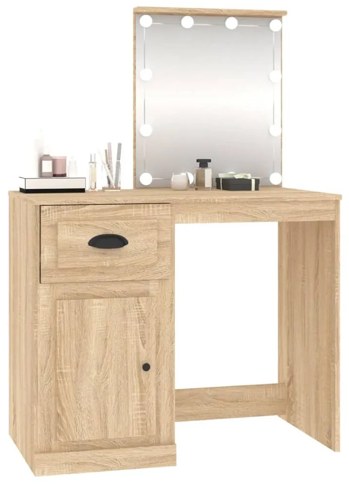 Toucador+luzes LED 90x50x132,5 cm deriv.madeira carvalho sonoma