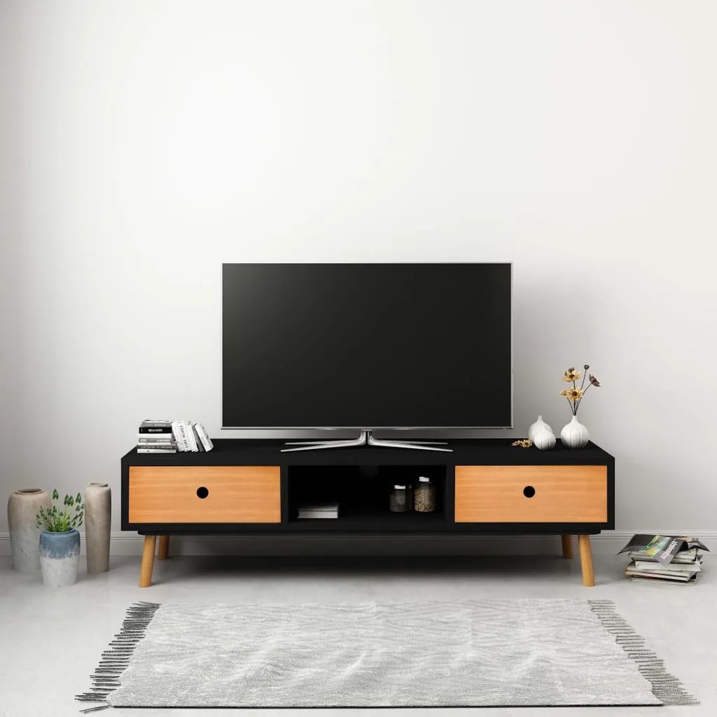 vidaXL Móvel de TV 120x35x35 cm madeira de pinho maciça preto