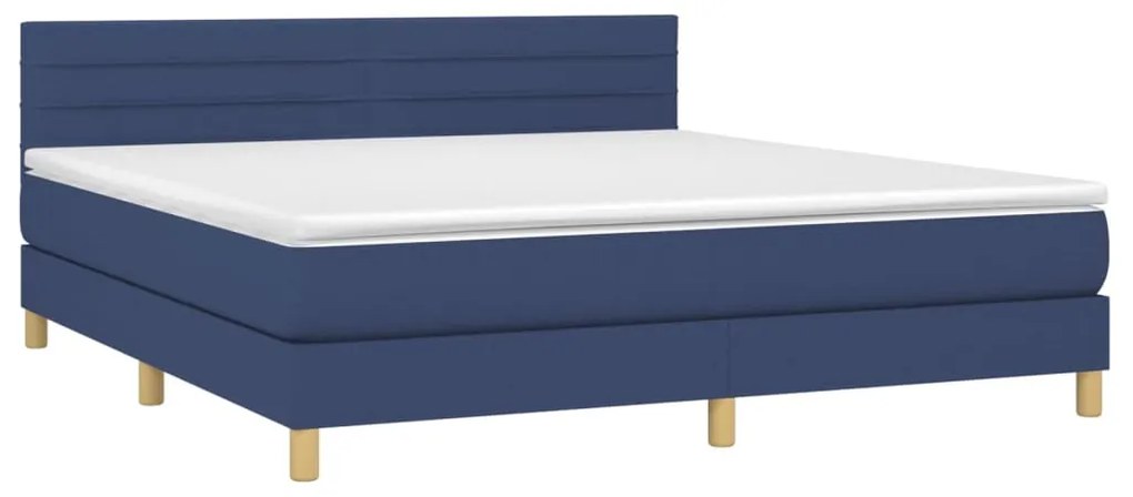 Cama box spring c/ colchão e LED 180x200 cm tecido azul