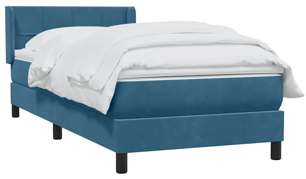 Cama com molas/colchão 80x220 cm veludo azul-escuro