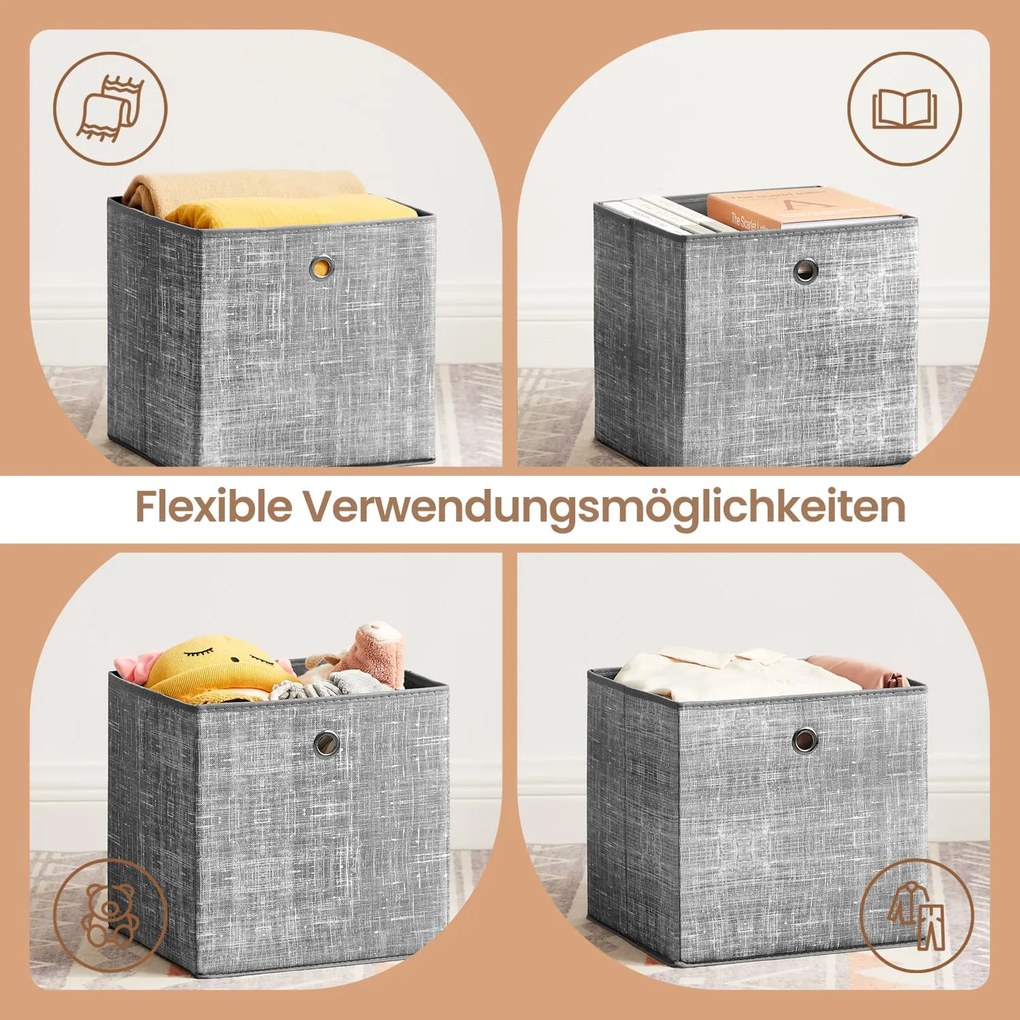 Conjunto de 6 caixas de arrumação dobráveis 30 x 30 x 30 cm Cinzento mosqueado