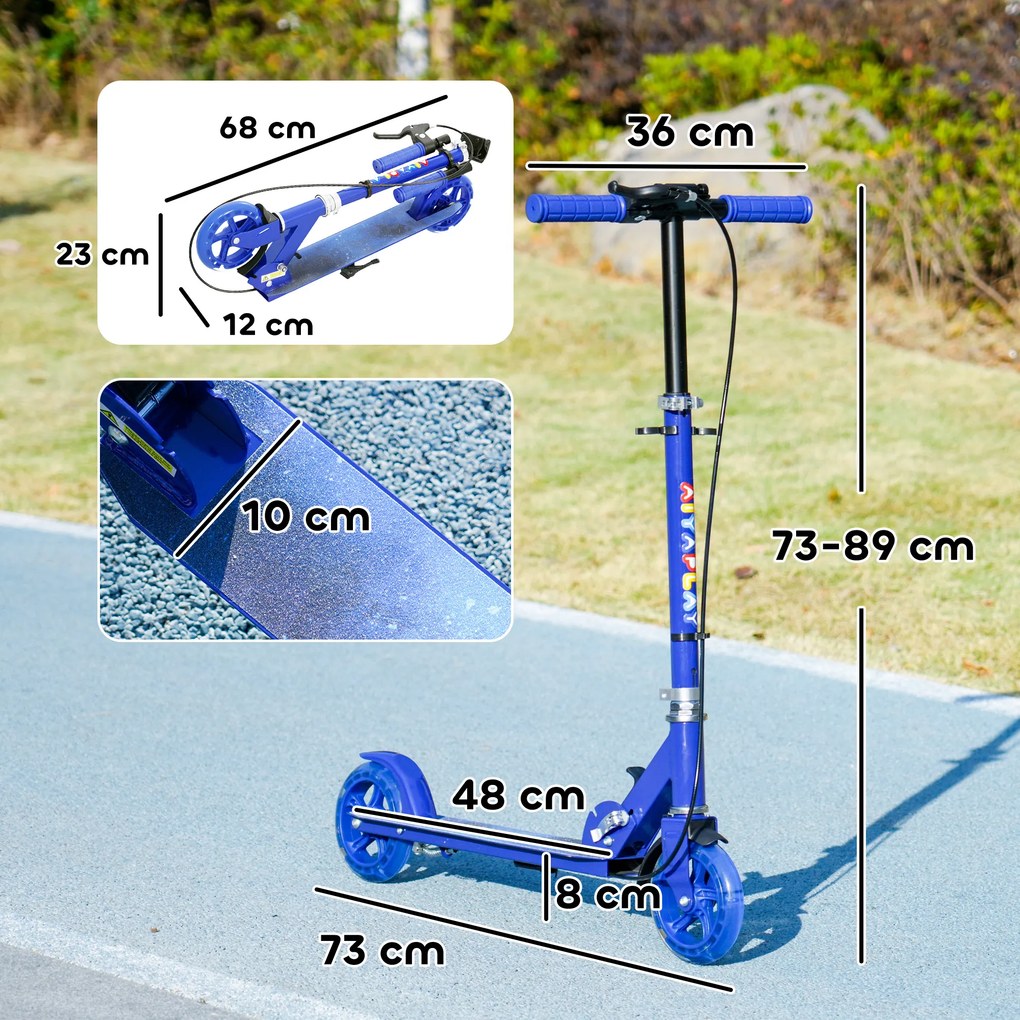 Trotinete infantil para crianças dos 3 aos 8 anos, trotinete dobrável de 2 rodas com rodas LED luminosas, 4 posições de regulação de altura, azul