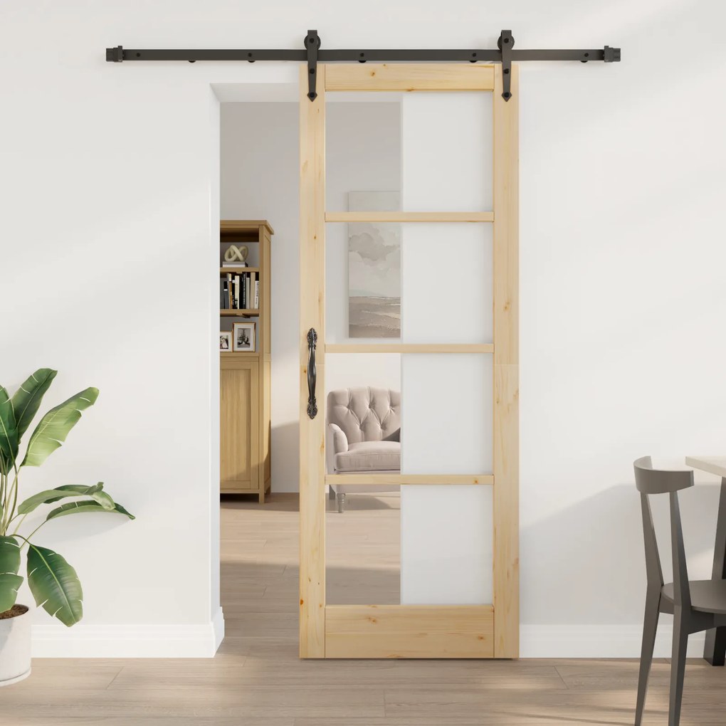 Conjunto de Porta Deslizante vidaXL com Kit de Ferragem 78x211 cm Madeira Sólida de Pinho