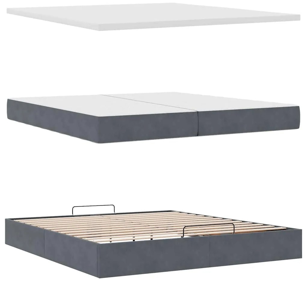 Estrutura de cama otomana com colchão 200x200cm cinzento escuro