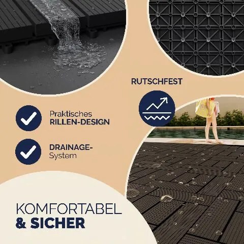 Conjunto 11 unidades Ladrilhos compostos para terraços, 30 x 30 cm mosaico Antracite