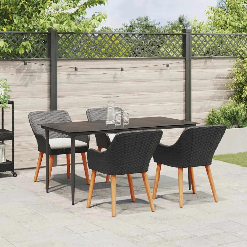 Conjunto de Jantar de Jardim com 5 Peças em Rattan Preto