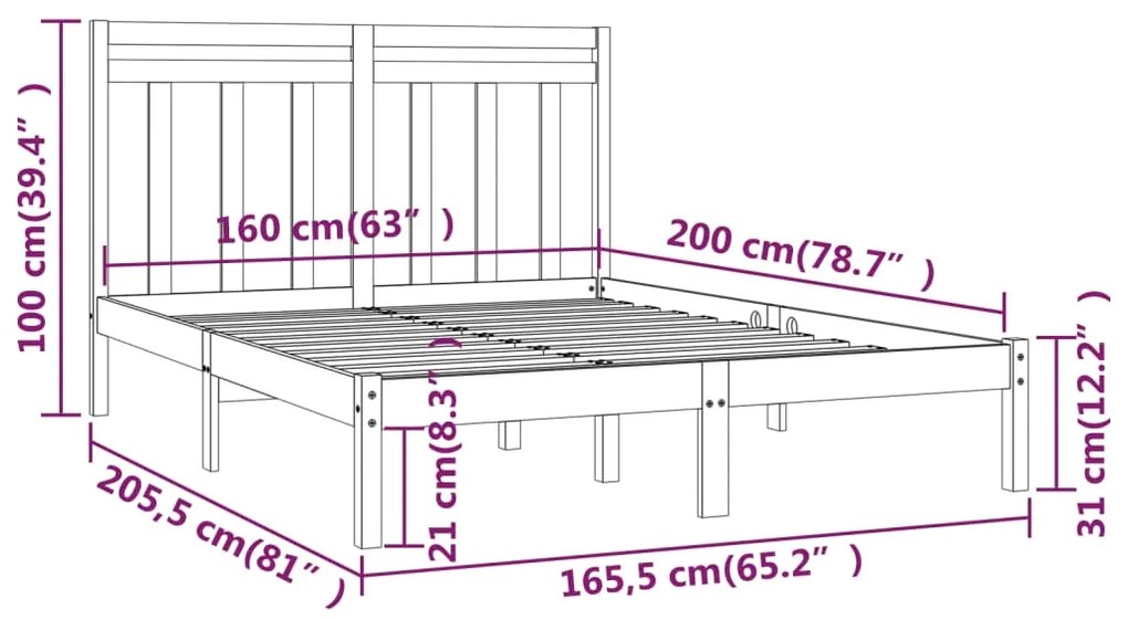 Estrutura de cama 160x200 cm madeira maciça