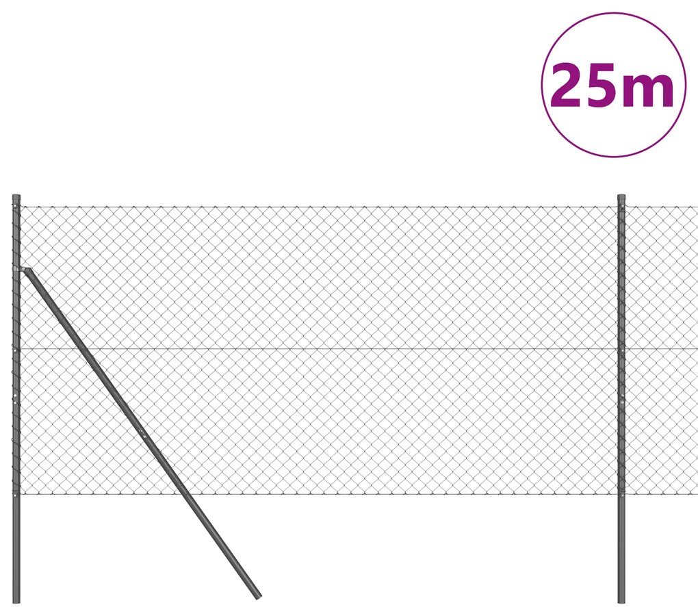 Cerca de Arame com 13 Postes 1x25 m Aço Galvanizado Cinza