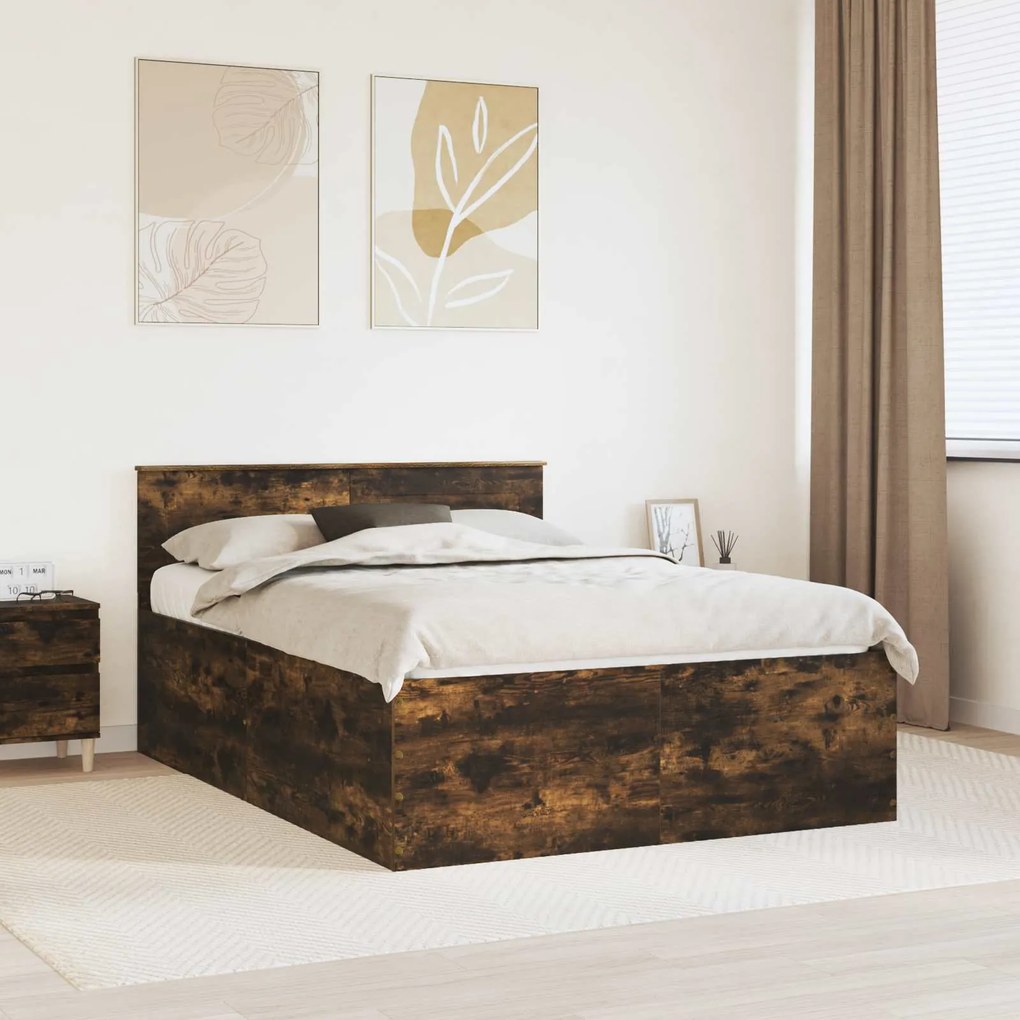 vidaXL Estrutura da Cama com cabeceira Carvalho Defumado 140 x 190 cm