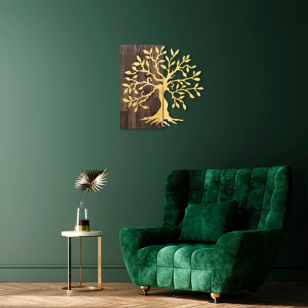 Acessório Decorativo de Parede Tree – Nogueira e Dourado – 58 x 58 cm