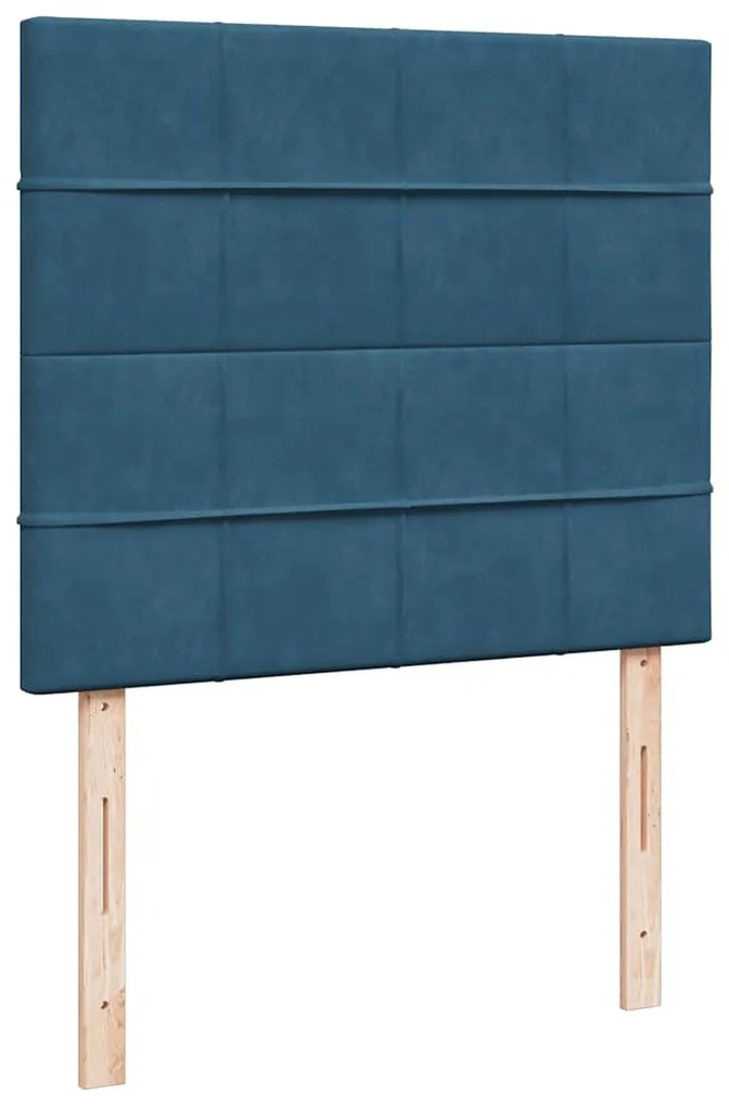 Cama box spring colchão LED 120x190cm couro artif. azul-escuro