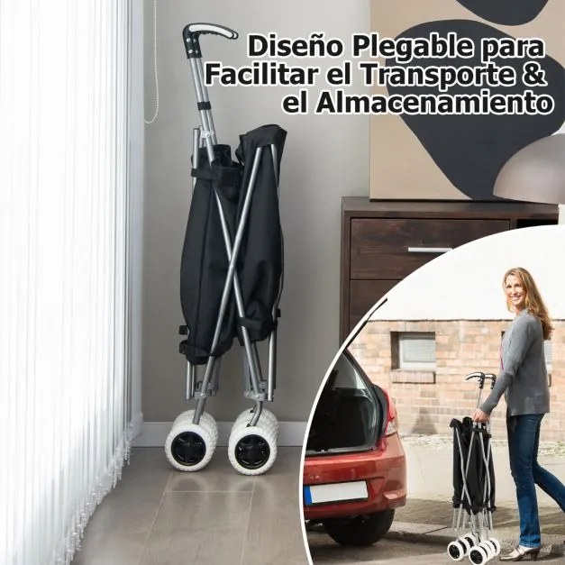 Carrinho de compras dobrável com rodas amovíveis em tecido Oxford à prova de água 66 x 46 x 94,5 cm Preto