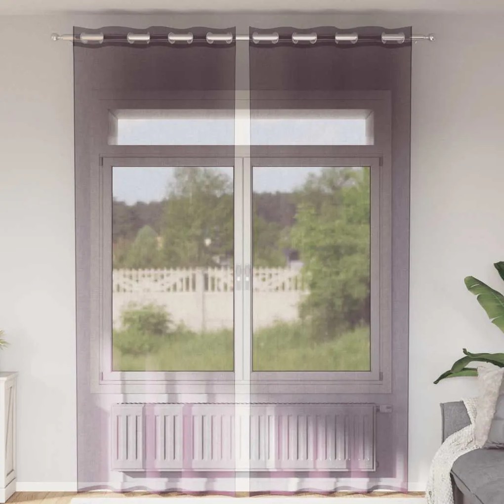 Cortinas de voile com ilhós 2 pcs roxo 140x300 cm