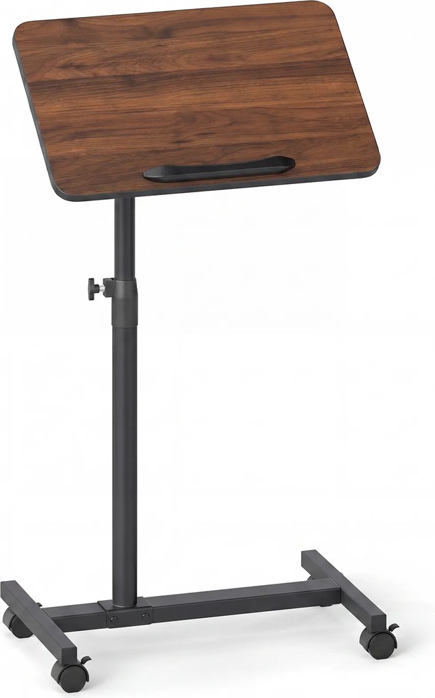 Mesa Auxiliar para Cama em Forma de C, 52 x 33 x 69-112 cm, Altura Ajustável, cor Nogueira