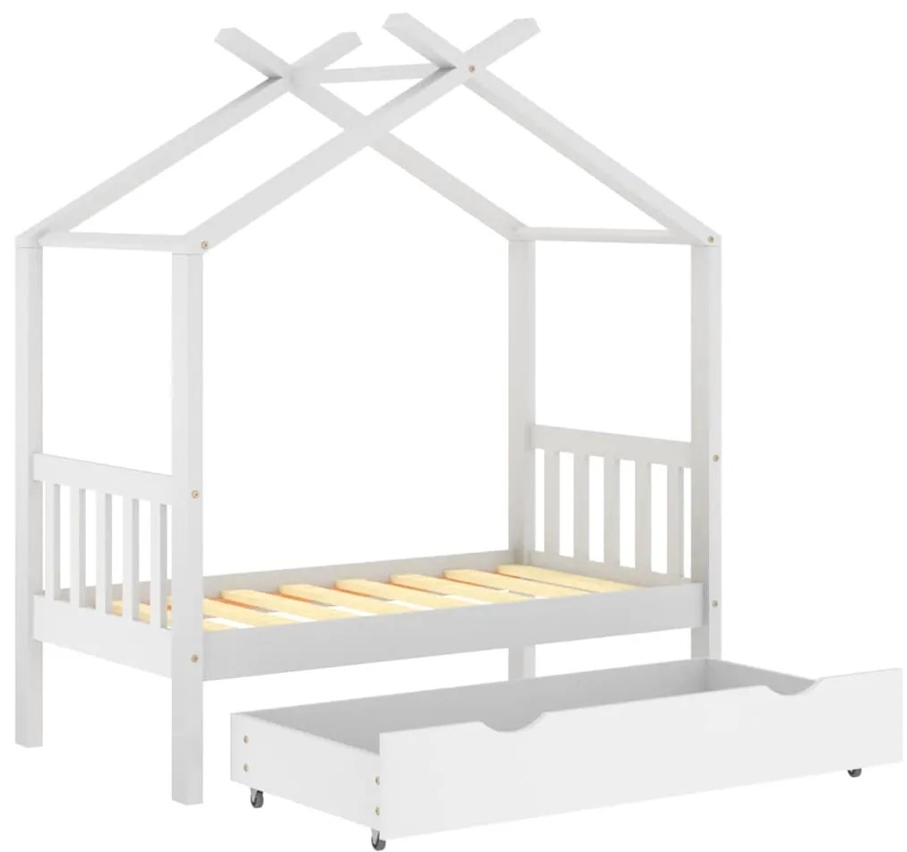 Estrutura cama criança c/ gaveta 70x140 cm pinho maciço branco