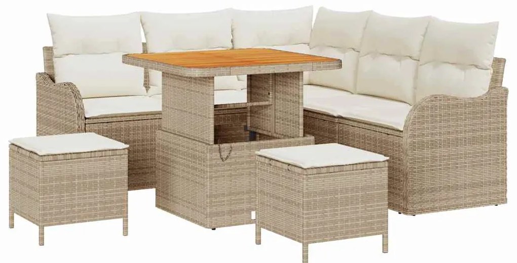 Conjunto de Sofá de Jardim de 8 Peças com Almofadas Beiges em Poliratt
