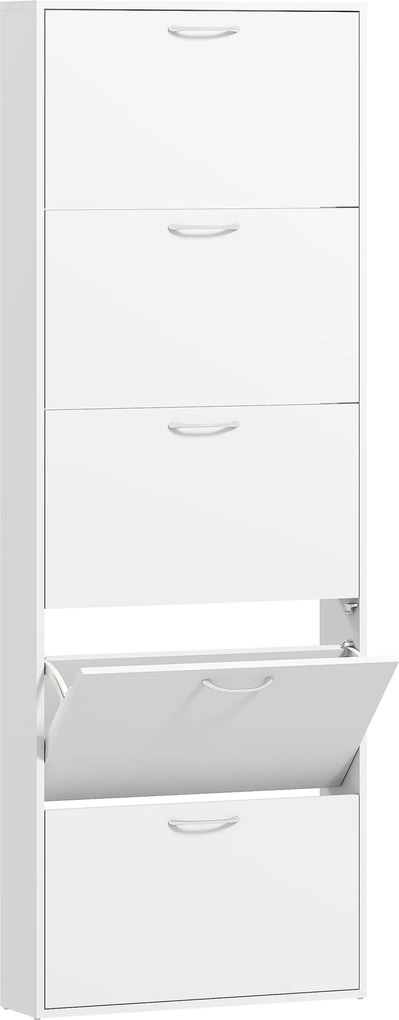 HOMCOM Sapateira 15 pares, móvel para sapatos estreito moderno com 5 gavetas basculantes, 65 x 17 x 180,5 cm branco | Aosom Portugal