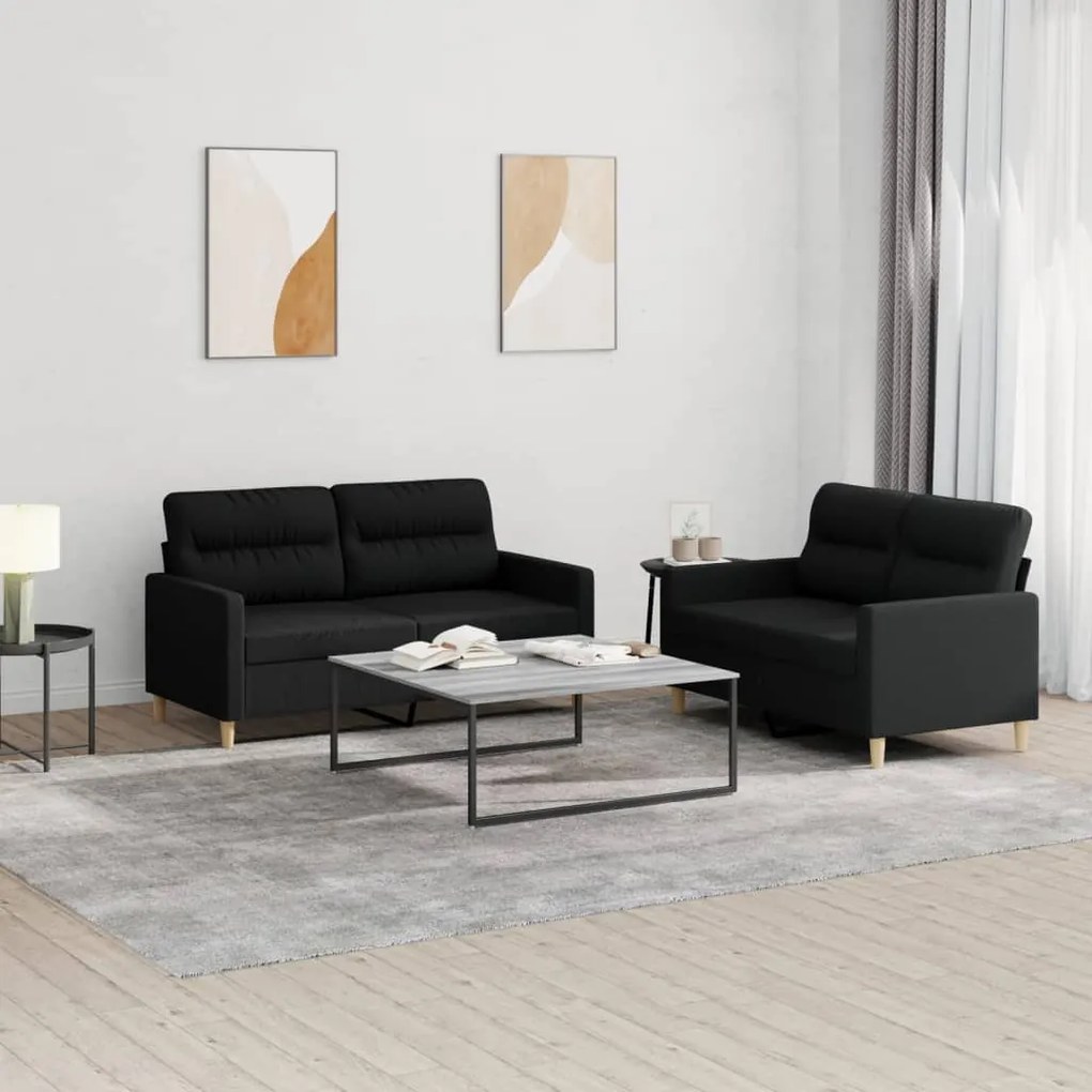 3201572 vidaXL 2 pcs conjunto de sofás com almofadões tecido preto