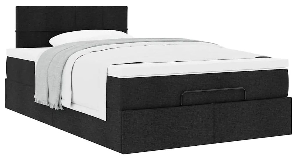Cama otomana com colchão 120x190 cm tecido preto