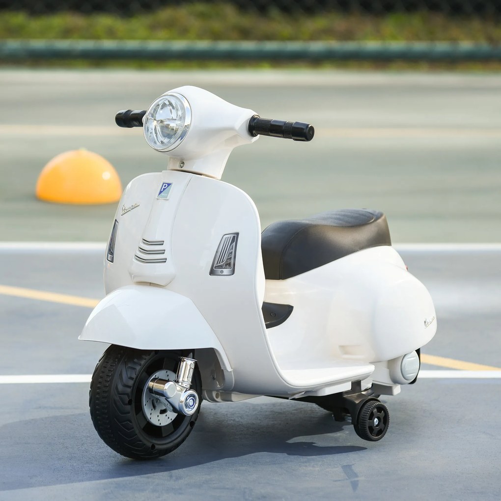 Mota Elétrica 6v Vespa para Crianças 1,5 a 3 anos com Farol e Buzina 66,5x38x53 cm Branco