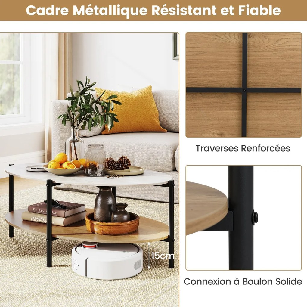 Mesa de console de entrada com estrutura de metal e tampo de mármore falso