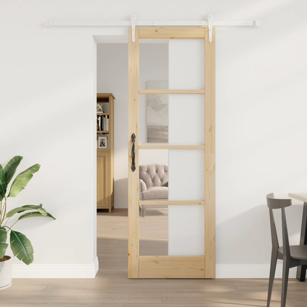 Porta Deslizante vidaXL com Acessórios 73.5x211 cm Madeira Maciça de Pinho