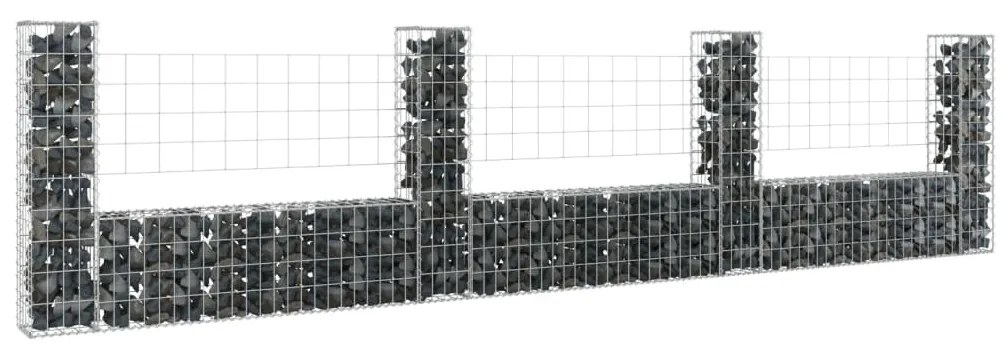 vidaXL Cesto gabião em forma de U c/ 4 postes 380x20x100 cm ferro