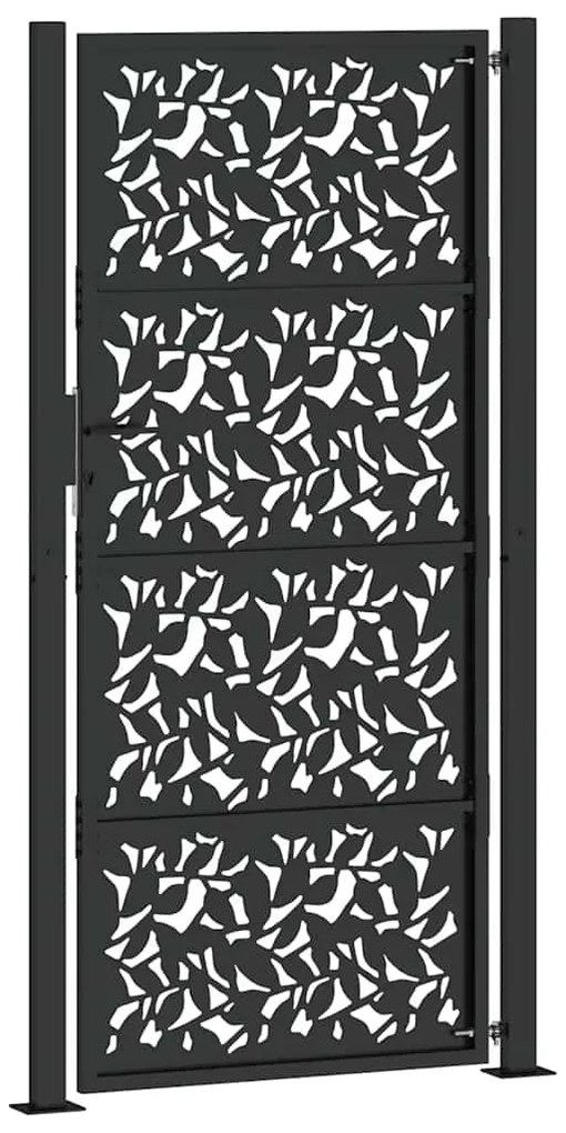 Portão de jardim 105x205 cm preto design de folha de aço