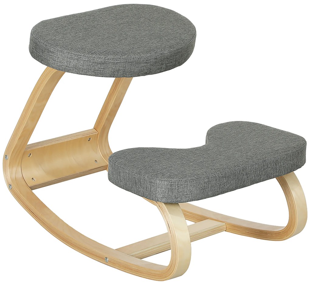 HOMCOM Assento para Joelhos Assento Ergonômico em Madeira Oscilante Cadeira para Joelhos para Escritório em Casa Cinza | Aosom Portugal