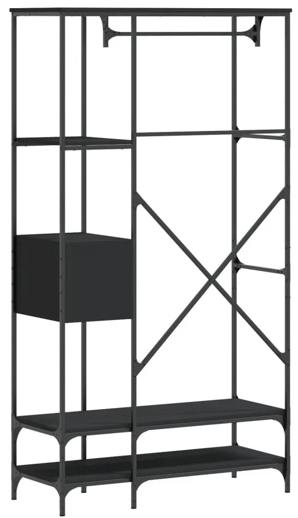 Charriot/Suporte para roupas c/ prateleiras derivados de madeira preto