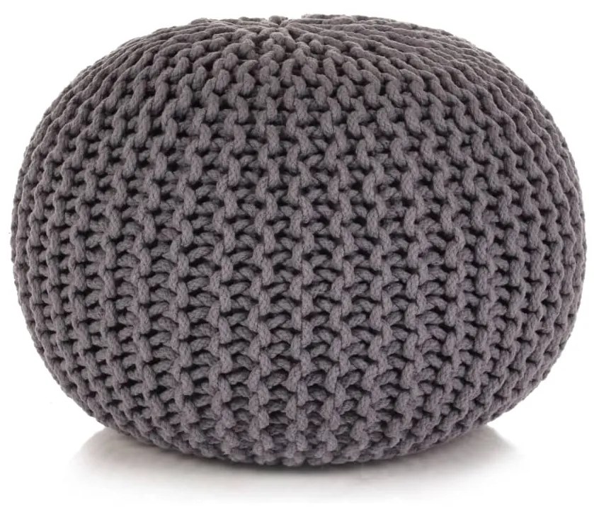 Pufe tricotado à mão algodão 50x35 cm cinzento