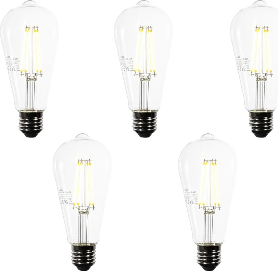 Conjunto de 5 Lâmpadas LED E27 ST64 Transparente 3.8W 806 lm 3000K