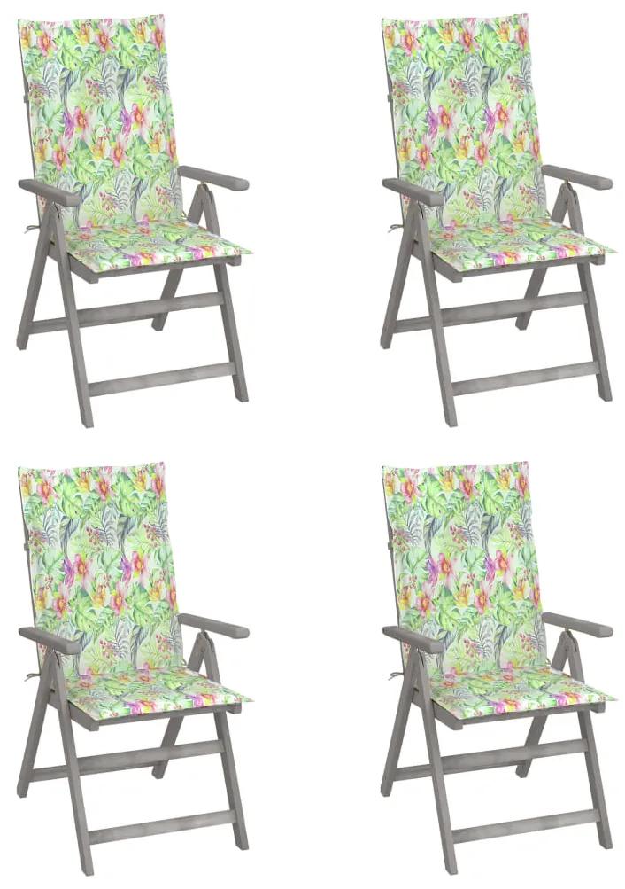 Cadeiras jardim reclináveis c/ almofadões 4 pcs acácia maciça