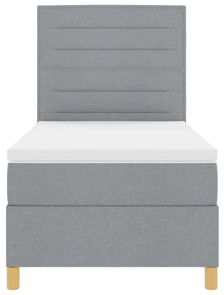 Cama Box com Colchão &amp; Luz LED Cinza Claro 90x200 cm Tecido